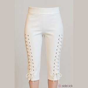 Rosegal White Lace Up Sides Elastic Waistband Capris Size 14